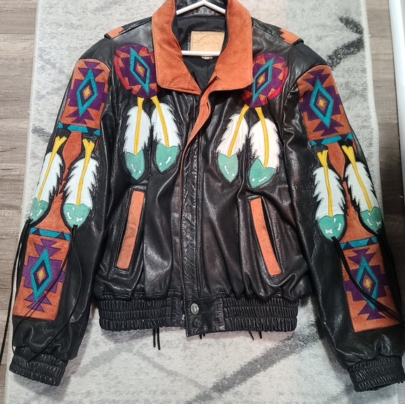 Vintage Arturo by Burray Olson Design Native American Indian Leather Jacket - Picture 2 of 4